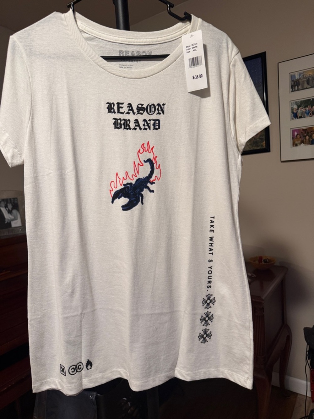 Reason White Graphic Tee with Black and Navy Print